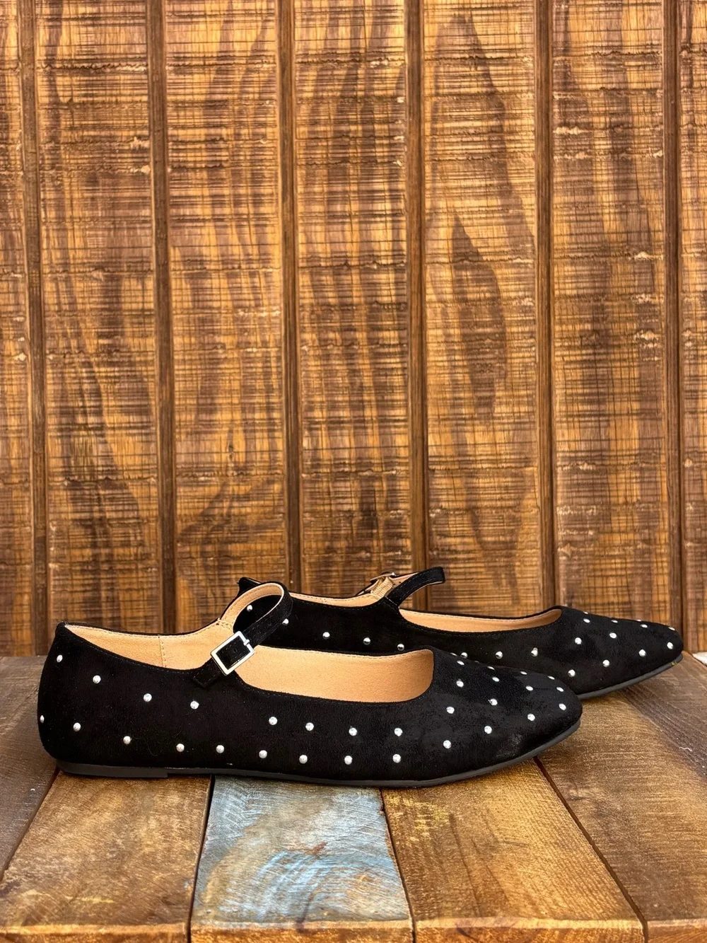 Journee Carrie Black Maryjanes With Silver Button Polka Dots